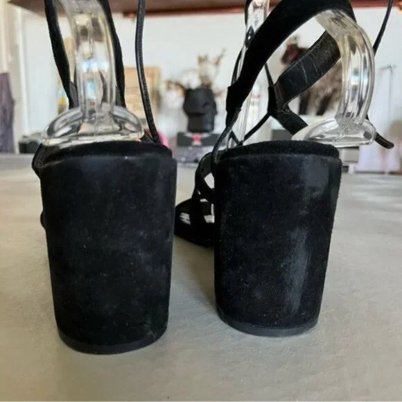 Stuart Weitzman Bigtiegirl Suede Lace Up Block Heel Gladiator Sandals - Picture 4 of 7